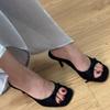 Chinelo de Nicho com Laço de Salto Alto Sandálias Francesas Mule Meio Chinelo Sandálias de Salto Alto 2025 Primavera Novo Estilo Quente