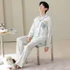 [100% Algodón] Nuevo conjunto de pijama de manga larga y pierna larga para pareja para primavera y otoño para mujer, adecuado para uso casual y se puede usar como ropa de estar en casa