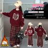 Outono e inverno Zhongda menina moda terno estilo estrangeiro solto amor suor xadrez calças de perna larga forrado de lã casual conjunto de duas peças