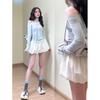 Falda Corta Blanca de Cintura Alta Estilo A con Estampado Floral para Mujer, Nuevo Estilo Verano 2026, con Efecto de Caída, Falda Voluminosa plisada de Varios Niveles