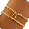 Pulseira de laço com contas douradas para comércio exterior do AliExpress, moderna, simples, casual, estilo doce, pulseira dupla camada empilhável para mulheres