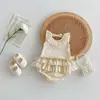 Macacão Vestido de Verão para Bebê Conjunto de Duas Peças para Meninas, Roupa Elegante Sem Mangas Fina para Celebrações de Primeiro Mês e Cem Dias, Roupa de Verão Estilo Princesa