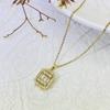 Colar de aço titânio com pingente retangular cravejado de zircônia micro-incrustada Corrente de clavícula feminina leve luxo retrô alta qualidade famosa requintada