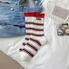 Meias de Cano Médio com Listras Duplas Caneladas, Estilo Ins da Moda para Primavera e Outono, Meias Largas Estilo Japonês com Bordas Duplas Dobradas, Versáteis e Confortáveis