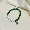 Nuevo Estilo Chino Pulsera de Plata de Ley S925 con Calcedonia Verde Hebilla Universal para Mujer, Lujo Accesible de Gama Alta Joyería de Mano con Atmósfera de Otoño e Invierno