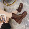 Botas femininas estilo britânico, salto grosso, com zíper lateral fino, tamanho 32-34, outono 2022