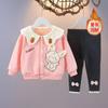Conjunto de Jaqueta de Veludo para Bebê Menina Outono e Inverno Desenho Animado Fofo Macacão Fino de Veludo Conjunto de Duas Peças Jaqueta Calça para Menina