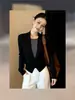 Suéter de Punto Negro para Mujer, Estilo Nuevo Primavera y Otoño, Súper Elegante, Ceñido a la Cintura, Falso Dos Piezas, Manga Larga Corta