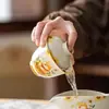 Tigela de Chá de Cerâmica Exquisita e Fofa com Design de Cinzas de Planta para Uso Doméstico, Conjunto de Chá Estilo Chinês para Preparar Chá