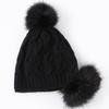 Novo Chapéu Feminino Coreano Outono e Inverno Chapéu de Lã Três Pompons Abertura Traseira Chapéu de Tricô Camada Dupla Espessado Chapéu de Pelo de Coelho
