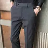 Pantalones de Hombre, Ropa Formal de Negocios para Primavera y Otoño, Pantalones Casuales de Traje Rectos Holgados de Nueve Puntos, Pantalones de Traje para Novio Alto