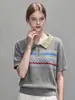 Camisa Polo de Tricô Listrada Retro Francesa de Manga Curta para Mulheres, Início do Outono, Temperamento, Emagrecedor, Ombro Normal, Top Pequeno