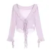 Cardigan Romántico Morado con Cinta Estilo Vacaciones Tallas Grandes Ropa para Mujer con Falda de Volantes tipo Pastel Conjunto Adelgazante 65622