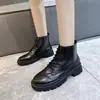 Botas Curtas Novas Estilo Britânico Cruzadas Europeias e Americanas e Cruzadas Wish Tamanho Grande Cadarço Salto Bloco Comércio Exterior Atacado Tamanho Grande