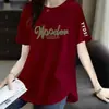 Comércio Eletrônico Transfronteiriço Desembaraço Manga Curta Feminina Soltinha Tamanho Grande Roupas Femininas Meio Comprido Manga Meia-Manga Camiseta Top Cobre a Barriga Parece Magra