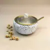 Taza de Azúcar Grande de Acero Inoxidable con Forma de Cuenco, Frasco de Condimentos de Acero Inoxidable con Forma de Tambor, Tapa de Vidrio, Caja de Condimentos Visible con Cuchara Pequeña