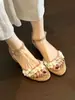 Versión de Piel de Oveja~Sandalias Retro de Punta Redonda y Punta Abierta para Mujer, Nueva Moda Verano 2026 Zapatos Romanos, Sandalias con Tacón de Cuña