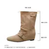 Botas Cuadradas con Pliegues y Volantes para Mujer, Aumento de Altura de 6 cm, Modelo Nuevo 2026, Botas de Moda Versátiles de Gama Alta, Botas de Media Caña