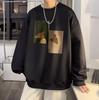 Novo suéter masculino de manga comprida camisa básica estilo Hong Kong desenho animado moda americana marca de moda top design casual senso de design moda nicho