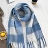 2024 Nuevo Otoño e Invierno Bufanda de Cuadros Azul Negro para Mujer Invierno de Alta Gama Retro Borla Cálida Combinable Bufanda Chal