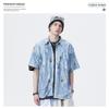 Camisa Floral de Manga Curta Jeans Estilo Americano Retrô Lavada Tie-Dye Verão Masculina e Feminina Ins Moderna Versátil Casual