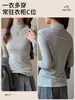 Top térmico de manga larga para mujer, estilo nuevo Otoño/Invierno, adelgazante, cepillado, con cuello semi alto