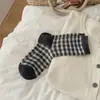 Meias de Tricô Cinza com Laço Tridimensional, Meias Macias para Meninas, Meias de Renda, Meias Longas Despojadas de Tricô em Ponto Arroz para Primavera e Outono