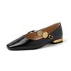 Sapatos Mary Jane de couro bovino com fivela redonda banhada a ouro leve e luxuosos 2025 primavera grosso salto baixo cabeça quadrada distinta couro genuíno viagem sapatos de camada única para mulheres
