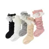 Calcetines largos para niña para otoño, calcetines altos finos hasta la rodilla para niños, con encaje y lazo, calcetines dulces y elegantes de princesa para bebés