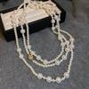 Collar con Perlas y Cuentas en Forma de Gota de Agua Incrustadas con Diamantes Transfronterizo Cadena de Suéter Otoño e Invierno Francesa de Lujo Ligero Joyería de Moda Versátil de Alta Gama