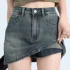 Falda de Mezclilla Estilo Americano Verano Cintura Alta Elástica Adelgazante Retro Falda Línea A Mujer Antideslumbrante Chica Popular Cadera Falda de Mezclilla