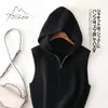 Colete Tricotado com Capuz Novo Estilo Cardigã com Zíper Roupa Externa Curta Feminina Suéter Jaqueta Sem Mangas Solto Top para Mulheres