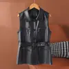 Moda Jovem Versátil Confortável Casual Design Novo Primavera Outono 2026 Colete Curto Feminino de Couro de Ovelha Tendência