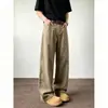 Calça casual lavada estilo americano para homens, nova coleção de outono, corte solto, tamanho grande, calça reta, calça de trabalho masculina ampla e fluida