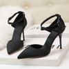 6289-6 estilo europeu e americano stiletto salto alto sapatos femininos boca rasa cetim pontiagudo sexy boate emagrecimento sandálias de alça cruzada