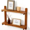 Estante de Pared de Madera de Dos Niveles para Almacenamiento, Estante para Botellas de Especias de Cocina, Madera Maciza, Estante para Almacenamiento de Cosméticos de Baño