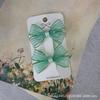 Tarjeta para el cabello de niña dulce de primavera y verano, nueva, verde claro, con rayas de hilo de seda, lazo pequeño, par de clips, clip lateral, flequillo