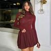 Vestido saia tutu de inverno 2024 novo, intelectual, levemente maduro, gola alta, cintura apertada, busto levemente transparente, saia de todas as combinações
