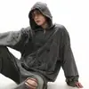 Sudadera con capucha desgastada para hombre Otoño/Invierno 2026, Lavada, Peso Pesado, Corte Holgado, Versátil, Estilo Vintage Pareja, Marca Americana de Tendencia, Top
