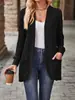 Cárdigan de punto acanalado europeo y americano transfronterizo para mujer, otoño e invierno, chaqueta holgada de longitud media con bolsillos, cárdigan versátil de estilo casual