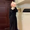 Tecido OriginalNovo vestido longo de manga comprida estilo chinês novo para mulheres, modelo novo de início de outono, toque de alta qualidade, vestido longo acinturado em linha A