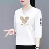 Comércio Eletrônico Transfronteiriço Comércio Exterior Camiseta de Sete Mangas Feminina Mãe de Meia-Idade Elegante Redutora de Idade Top Solto Emagrecedor