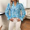 Novo top feminino com gola V estampado, estilo europeu e americano, para Amazon AliExpress