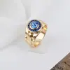 Moda europea y americana joyería nueva deseo Amazon AliExpress ebay popular anillo geométrico de cristal de zafiro