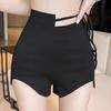 Shorts Casuais de Cintura Alta com Amarração para Mulheres 2026 Novo Verão Preto Estiloso Linha A Sexy Moda Hot Girl Hot Pants