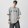 Camiseta de Manga Corta Hombro Derecho Peso Pesado 230g Niños Marca de Moda Nueva Verano High Street Estampado de Letras Holgada Cuello Redondo Media Manga