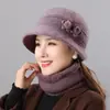 Sombrero Mujer Cálido de Mediana Edad y Ancianos Sombrero de Piel de Conejo Sombrero de Lana Bufanda Regalo de Cumpleaños de Invierno para Mamá