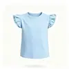Camiseta infantil de manga curta com babados, novo estilo de verão, blusa infantil de gola redonda com manga tipo asa de borboleta, camiseta básica lisa para bebê, roupas infantis