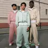 Calça Moletom Padrão de Letras Retro Americana Y2K Harajuku Casual para Casal Cardigã com Zíper Conjunto de Moletom Fashion