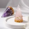 Estante de almacenamiento de anillos con forma de cono de grava de cristal natural, manualidades de cristal de resina, pirámide con forma de cono al por mayor